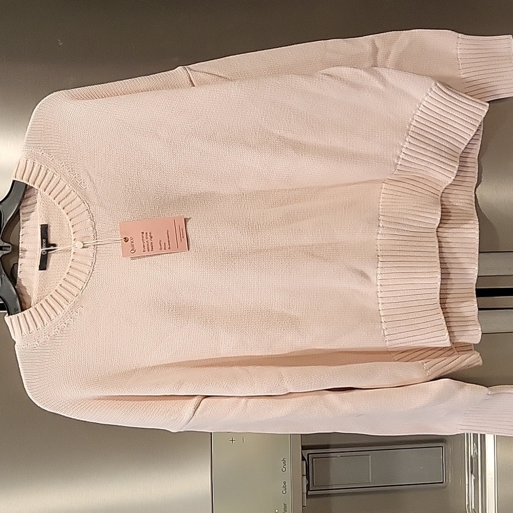 Quince Organic Boyfriend Crewneck Sweater Soft Pink XS